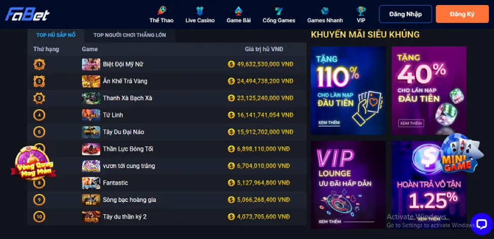 Ưu đãi nổ hũ và bắn cá Winbet